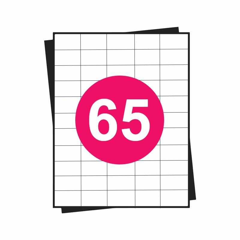 A4 stickervellen, 65 per vel, wit, permanent, 38,1mm x 21,2mm 100 sheets