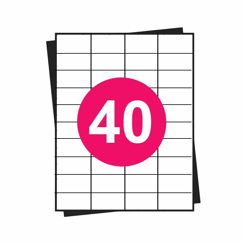 A4 stickervellen, 40 per vel, wit, permanent, 52,5mm x 29,7mm 100 sheets