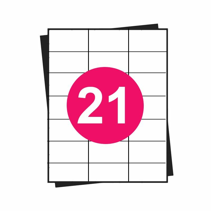A4 stickervellen, 21 per vel, wit, permanent, 70mm x 42,3mm 100 sheets