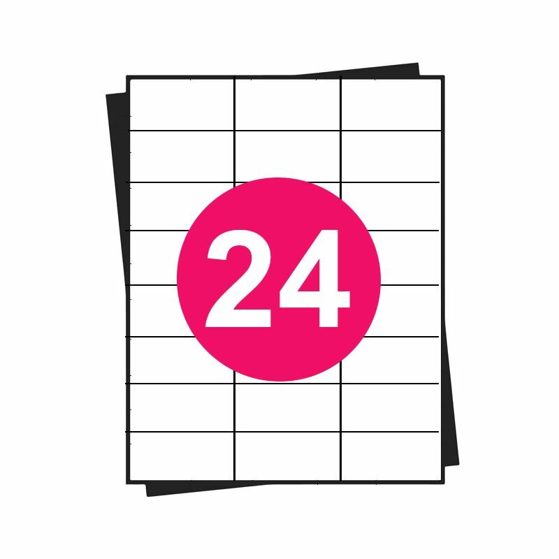 A4 stickervellen, 24 per vel, wit, permanent, 70mm x 37mm 100 sheets