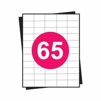 A4 stickervellen, 65 per vel, wit, permanent, 38,1mm x 21,2mm 100 sheets