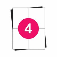 A4 stickervellen, 4 per vel, wit, permanent, 104mm x 148mm 100 sheets