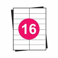 A4 stickervellen, 16 per vel, wit, permanent, 88,9mm x 33,8mm 100 sheets