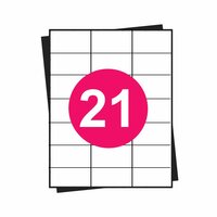 A4 stickervellen, 21 per vel, wit, permanent, 70mm x 42,3mm 100 sheets