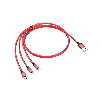 Hoco X14 3-in-1 Laadkabel 1m Micro/USB-C/Apple Lightning - Rood (X14-3R)