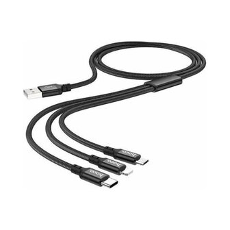 Hoco X14 3-in-1 Laadkabel 1m Micro/USB-C/Apple Lightning - Zwart (X14-3B)