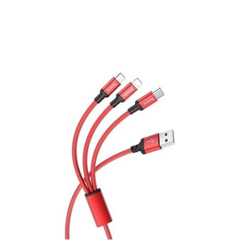 Hoco X14 3-in-1 Laadkabel 1m Micro/USB-C/Apple Lightning - Rood (X14-3R)