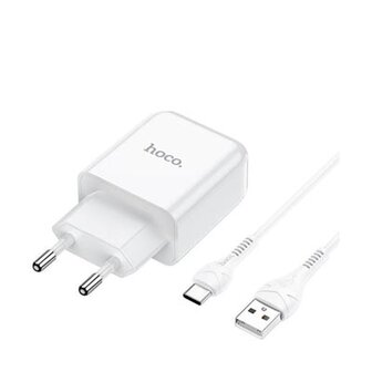 Hoco N2 Vigour Compacte USB Oplader + USB - USB-C oplader - Wit (N2CW)