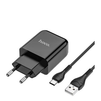 Hoco N2 Vigour Compacte USB Oplader + USB - USB-C oplader - Zwart (N2CB)