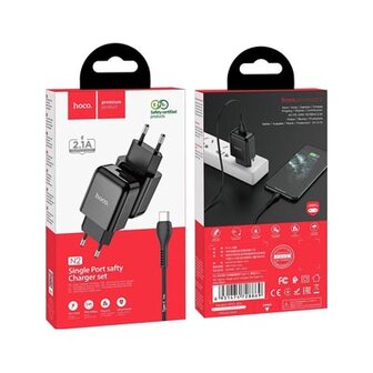 Hoco N2 Vigour Compacte USB Oplader + USB - USB-C oplader - Zwart (N2CB)