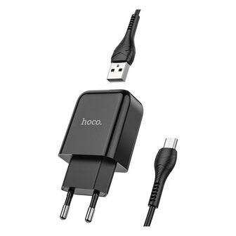 Hoco N2 Vigour Compacte USB Oplader + USB - Micro-USB oplader - Zwart N2MB)