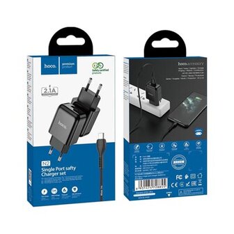 Hoco N2 Vigour Compacte USB Oplader + USB - Micro-USB oplader - Zwart N2MB)