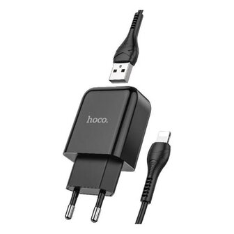 Hoco N2 Vigour Compacte USB Oplader + USB - Lightning oplader - Zwart (N2LB)