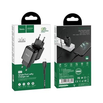 Hoco N2 Vigour Compacte USB Oplader + USB - Lightning oplader - Zwart (N2LB)