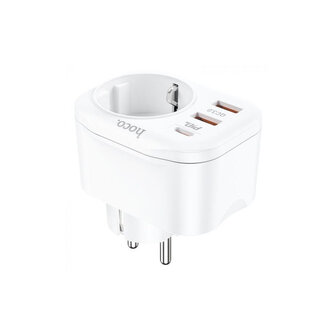 Hoco Multifunctionele Stopcontact Snellader Met 2x USB 1x USB-C PD20W - Wit (NS3W)