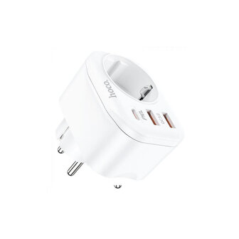 Hoco Multifunctionele Stopcontact Snellader Met 2x USB 1x USB-C PD20W - Wit (NS3W)