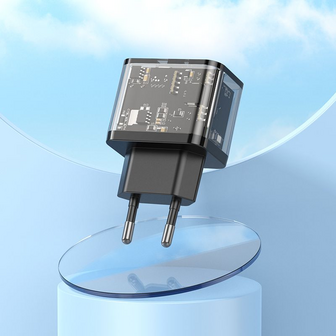  Hoco N34 Snellader Met 2 Poorten Output USB-A En output USB-C Transparant