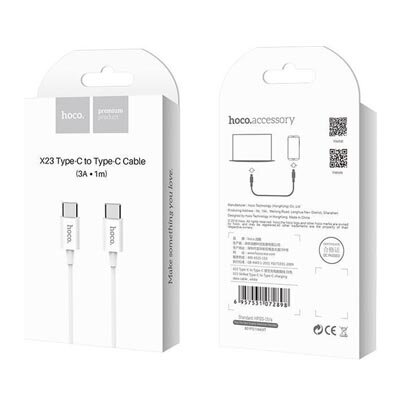 HOCO X23 USB-C naar USB-C 3.0A PD Snellader kabel 1 mtr - wit (X23CCW)