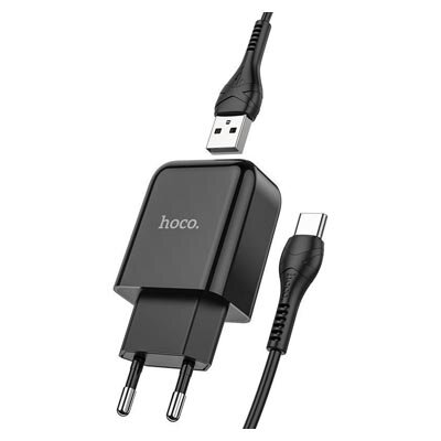 Hoco N2 Vigour Compacte USB Oplader + USB - USB-C oplader - Zwart (N2CB)