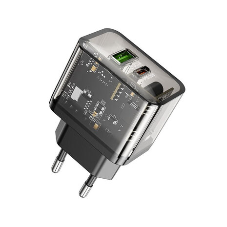  Hoco N34 Snellader Met 2 Poorten Output USB-A En output USB-C Transparant