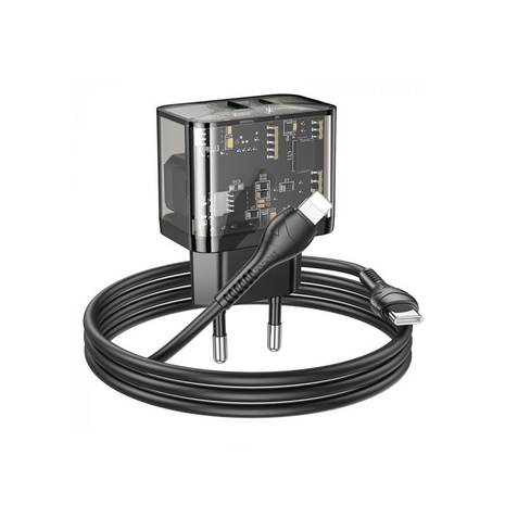 Hoco N34 Snellader Met 2 Poorten Voor IP output USB-A En USB-C Transparant