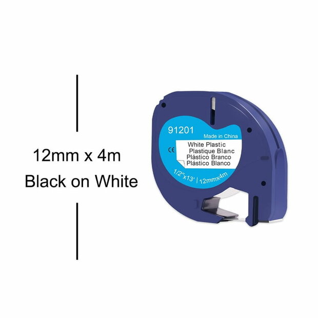 DYMO LetraTag 91201/S0721610 Labeltape 12mm Zwart op Wit