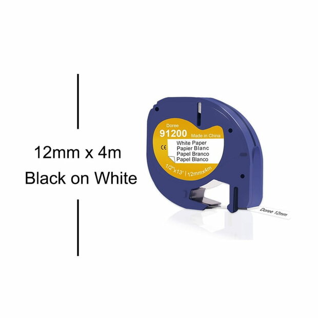 DYMO LetraTag 91200/S0721510 Labeltape Papier 12mm Zwart op Wit