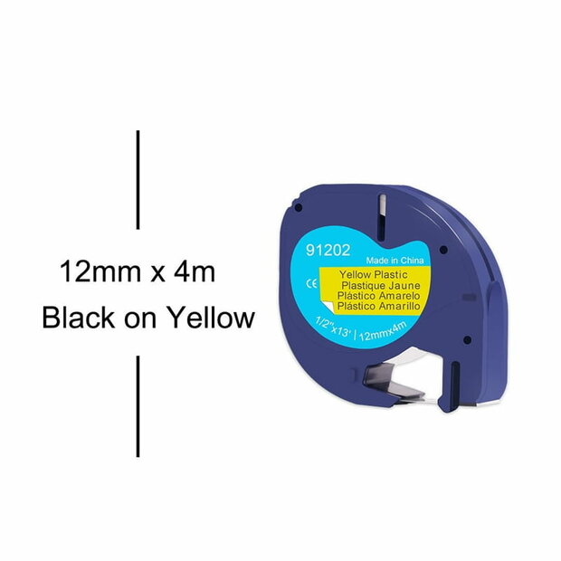DYMO LetraTag 91202/S0721620 Labeltape 12mm Zwart op Geel