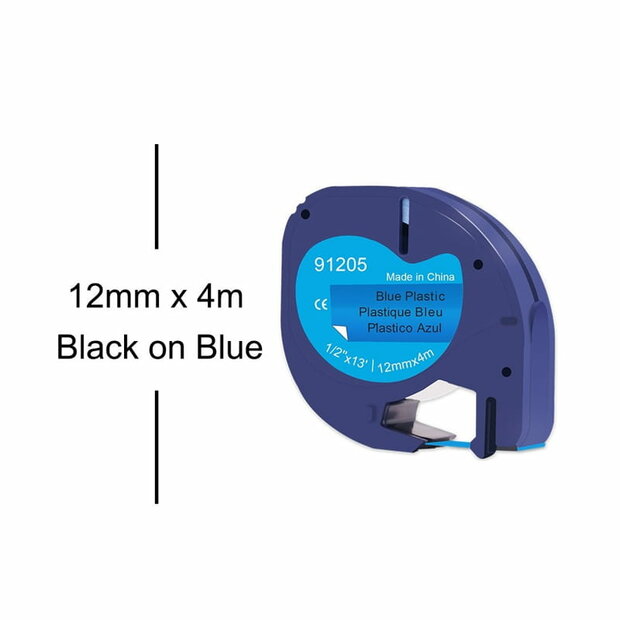 DYMO LetraTag 91205/S0721650 Labeltape 12mm Zwart op Blauw
