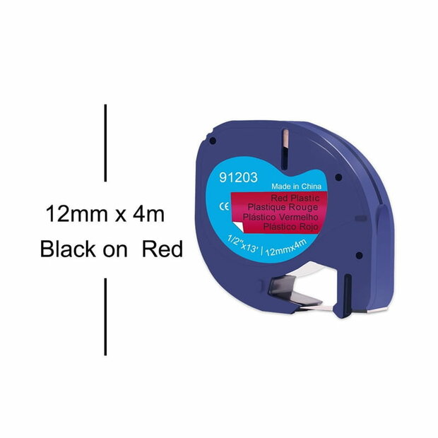 DYMO LetraTag 91203/S0721630 Labeltape 12mm Zwart op Rood