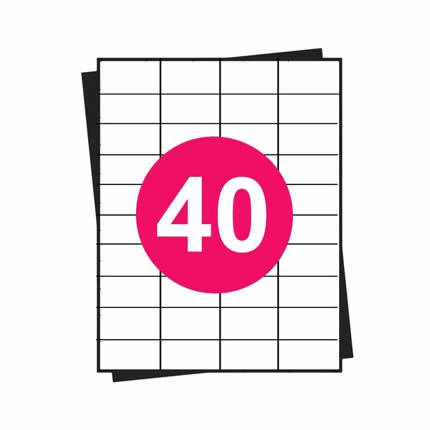 A4 stickervellen, 40 per vel, wit, permanent, 52,5mm x 29,7mm 100 sheets
