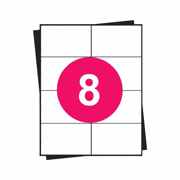 A4 stickervellen, 8 per vel, wit, permanent, 105mm x 74mm 100 sheets