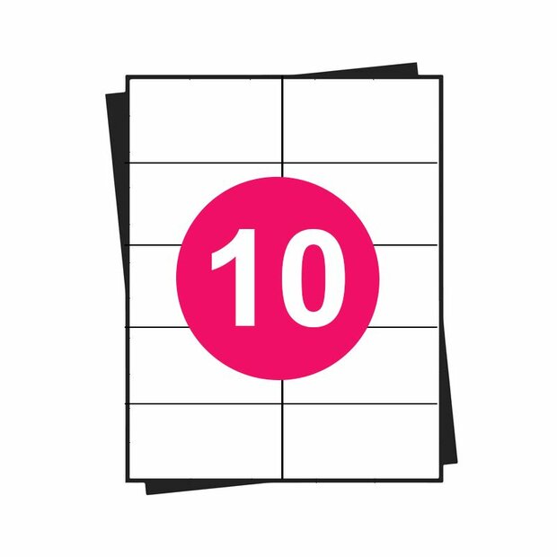 A4 stickervellen, 10 per vel, wit, permanent, 105mm x 57mm 100 sheets