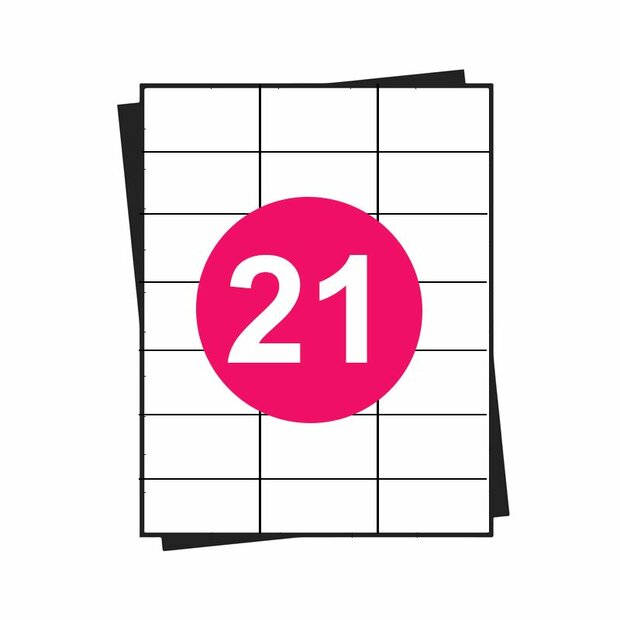 A4 stickervellen, 21 per vel, wit, permanent, 70mm x 42,3mm 100 sheets