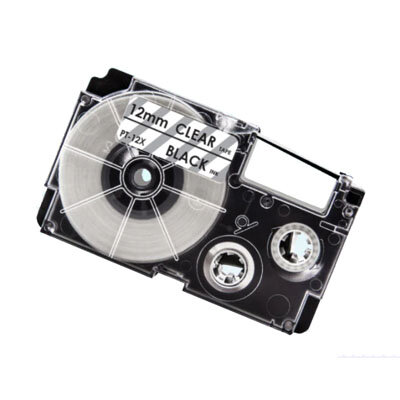 Huismerk Casio XR-12X Labeltape 12mm Zwart op Transparant