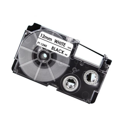 Huismerk Casio XR-12WE Labeltape 12mm Zwart op Wit