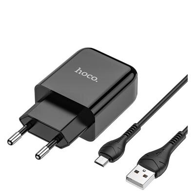 Hoco N2 Vigour Compacte USB Oplader + USB - Micro-USB oplader - Zwart