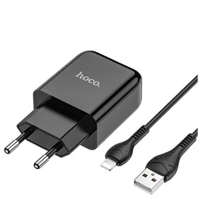 Hoco N2 Vigour Compacte USB Oplader + USB - Lightning oplader - Zwart (N2LB)